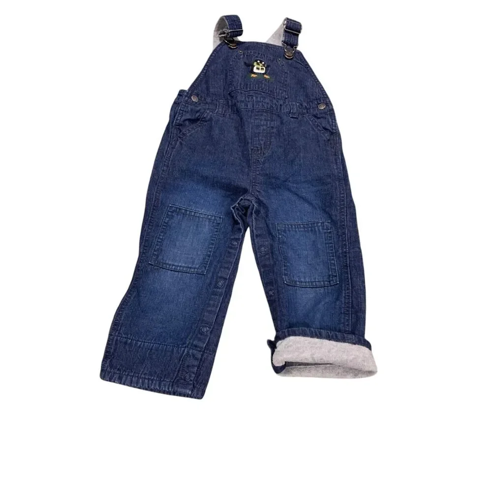 Gymboree Toddlers Embroidered Penguin Blue Jeans Denim Blue Overalls Bib 2T